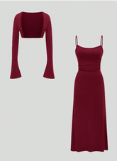 Tank Dress And Flared Sleeve Cami Top Set