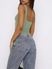 Solid Color Women's Sweetheart Neckline Tank Top