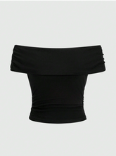 Solid Color Off-Shoulder Ruffle Slim Fit Top
