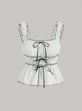 Color Block Edging Bow Decorated Tank Top