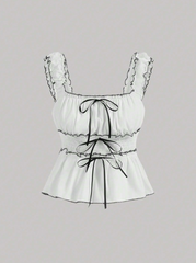 Color Block Edging Bow Decorated Tank Top