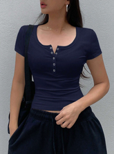 Short Sleeve T-Shirt With Henley Neckline