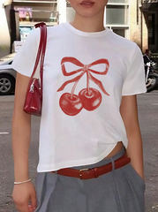 Cherry And Bowknot Printed Regular T-Shirt