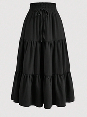 Tiered Ruched Elastic Waist Skirt