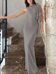 Solid One Shoulder Mermaid Hem Elegant Longline Dress