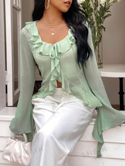 Asymmetrical Ruffle Placket Extra-Long Sleeves Shirt