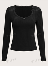 Ribbed Knit Long Sleeve T-Shirt