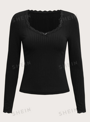 Ribbed Knit Long Sleeve T-Shirt