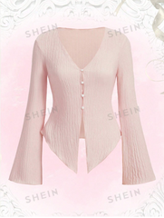 Solid Button Front Asymmetrical Hem Top