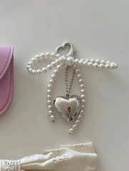 1pc Pearl Bow Metal Silver Heart Pendant