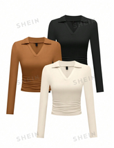 3pcs V-Collar Long-Sleeved T-Shirt
