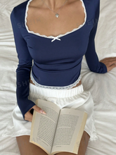 Lace Bow Tight Long Sleeve T-Shirt