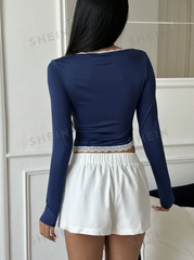 Lace Bow Tight Long Sleeve T-Shirt