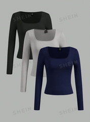 3pcs Square Neck T-Shirts Set