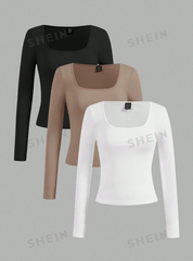 3pcs Square Neck T-Shirts Set