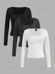 3pcs Square Neck T-Shirts Set