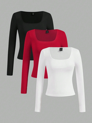 3pcs Square Neck T-Shirts Set