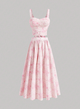 Vintage Floral Bow Knot Top and Skirt Set