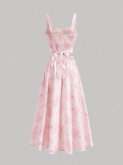 Vintage Floral Bow Knot Top and Skirt Set