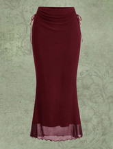 Women's Mesh Ribbon Tie Design Mermaid Hem Long Skirt