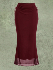 Women's Mesh Ribbon Tie Design Mermaid Hem Long Skirt