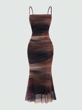 Tie Dye Ombre Mesh Pleated Dress