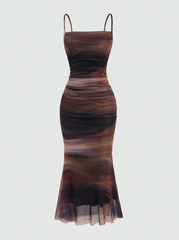 Tie Dye Ombre Mesh Pleated Dress