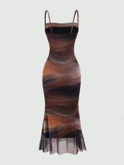Tie Dye Ombre Mesh Pleated Dress