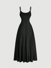 Solid Color Waisted Ruching Flared Hem Cami Dress