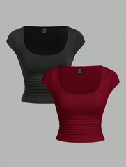 2pcs Short Sleeve T-Shirt For Women
