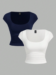 2pcs Short Sleeve T-Shirt For Women