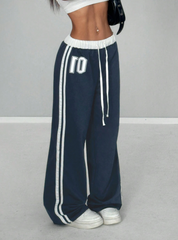 Numeric Print Waistband Patchwork Pants