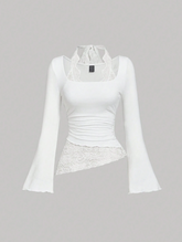 Lace Patchwork Asymmetrical Top
