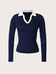 V-Neck Contrasting Collar Tee