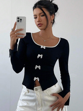 Color Block Bowknot Trim Top