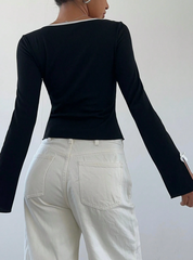 Color Block Bowknot Trim Top