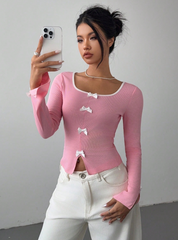 Color Block Bowknot Trim Top