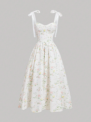Floral Printed Shoulder Strap Tie Dress