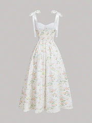 Floral Printed Shoulder Strap Tie Dress