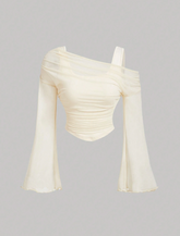 Off-Shoulder Mesh 2in1 Trumpet Sleeve Top