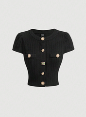Metal Button Short Sleeve Top
