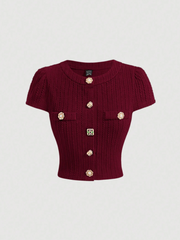 Metal Button Short Sleeve Top