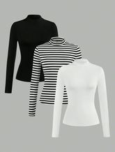 3pcs/Set Women's Casual Long Sleeve Turtleneck