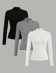 3pcs/Set Women's Casual Long Sleeve Turtleneck