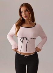 Contrast Color Lace Trim Tee
