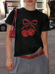 Cherry And Bowknot Printed Regular T-Shirt