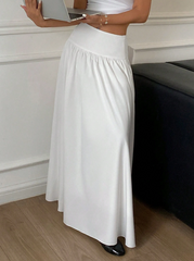 Solid Color White Elastic High Waist Skirt
