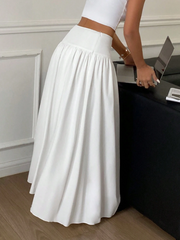 Solid Color White Elastic High Waist Skirt