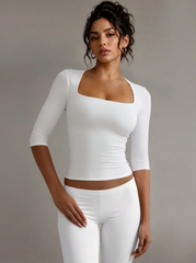 Neckline Fitted 3/4 Sleeve T-Shirt