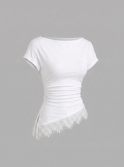 Asymmetrical Hem Contrast Lace Top